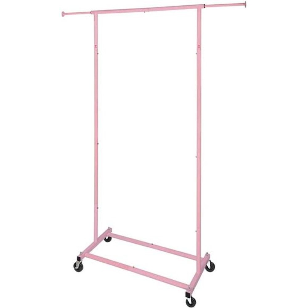 Standard Rod Simple Rolling Clothing Garment Rack, Metal Clothes Organizer, Pink
